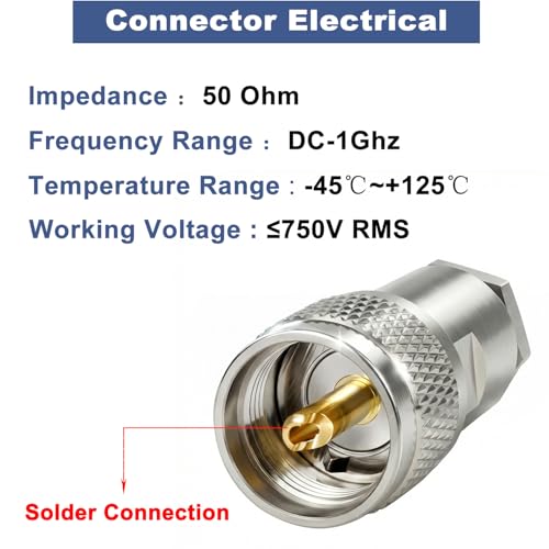 2-Pack Conector Macho PL-259 para Cable Coaxial RG8X miniatura 6