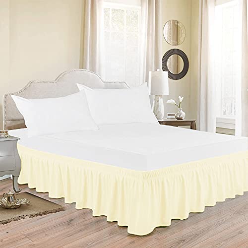 Image of Wrap Around Dust Ruffled Bed Skirt 18 inch Inch Tailored Drop Fade Resistant Brushed Microfiber Bed Skirt - Single Bed | Ivory