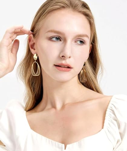 18K Gold Plated Dangle Earrings Lightweight Gold Statement Earrings For Women Trendy2