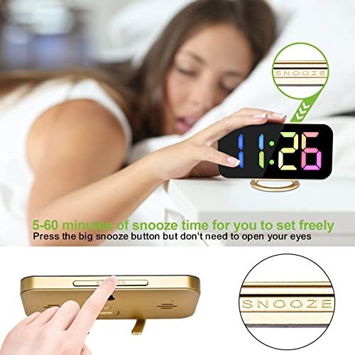 Szelam Alarm Clock For Bedroom,6.5 In Digital Clocks Large Display,With 2 Usb Charger Ports,3 Levels Brightness,Snooze,Modern Led Mirror Clock For Kid Teen Girl Room Decor - Gold #TOP3