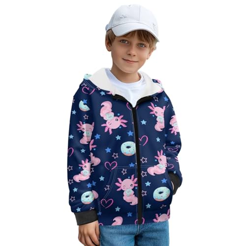 Kids Fleece Jacket Full Zip Up Thermal Lined Hooded Jacket for Kids 5-12 with Pockets Fall Soft Polar Fleece Coat