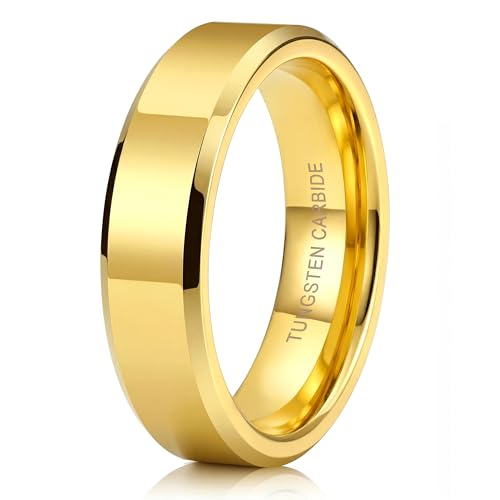 Sanfenly 6mm Gold Plated Tungsten Wedding Rings for Men High Polish Engagement Statement Wedding Men Ring Size 10