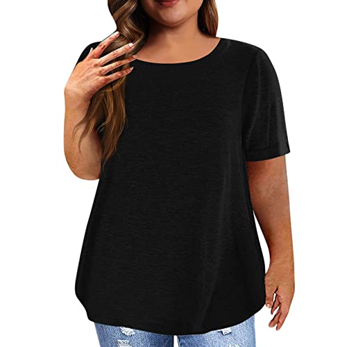 L9WEI Camiseta de verano para mujer, talla grande, camiseta de verano, manga corta, informal, básica, suelta, cómoda, X04-negro, XXL