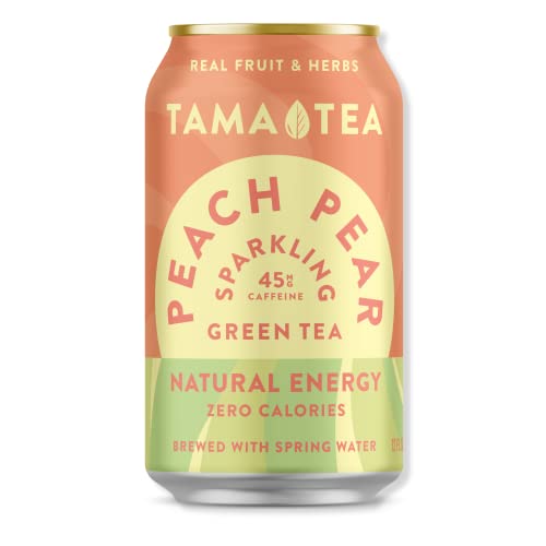 Sparkling Peach Pear Green Tea By Tama Tea - Made With Real Fruit & Herbs - Zero Sugar, Zero Calories, Non-Gmo - Naturally Energizing Green Tea High In Antioxidants & Nootropics - 12 Oz Pack Of 12 #TOP2