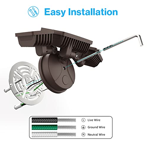 Olafus 55W Flood Lights Outdoor, 2 Pack LED Security Lights 5500LM, 6500K Outdoor Flood Light Fixture, 3 Adjustable Heads, IP65 Waterproof Brown Exterior Flood Light for Yard, Garage, Wall/Eave Mount