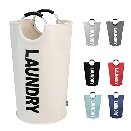 DOKEHOM 90L Large Laundry Basket, Collapsible Laundry Bag, Freestanding Tall Clothes Hamper, Foldable Washing Bin (Beige) by DOKEHOM - Used condition - US$15.73