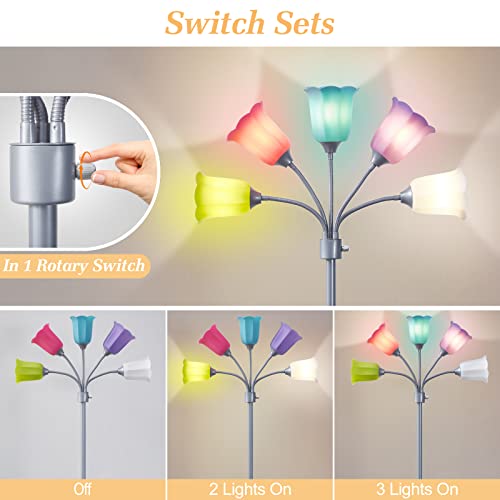Gyrovu Medusa Led Floor Lamp, Multi Head Modern Tall Lamp With Adjustable Gooseneck Standing Lamps Led Tall Lamp For Living Room Bedroom Kids Room Office 6 Color Lampshades Bulb Not Included Silver thumb #1