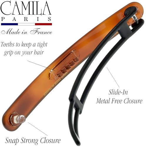 Camila Paris CP2250/2 French Hair Barrettes Clips for Women, Handmade, Girls Side Slide-in Barrette Clip, Hair Accessories for Women. Strong Hold No Slip Grip Fashion Durable Styling, Made in France - Thumbnail 3