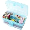 Multipurpose Plastic Art and Craft Supply Storage Container Bin Case with Removable Tray and Handle, First Aid Box Organizer, Clear&Blue