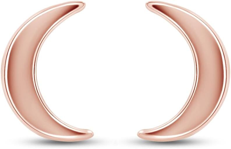 Crescent Half Moon Stud Earrings With Push Back Jewelry For Women In 14K White,Rose Or Yellow Gold Plated Sterling Silver