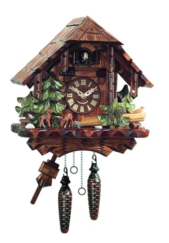 Lista de reloj de cuco baratos 3 Engstler Reloj cucú de Cuarzo Casa de la Selva Negra con leñador Que se Mueve, con música