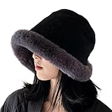 Lady Plüsch Fuzzy Cloche Hut Winter Pelz Pelz Eimer Fluffy Frauen warm Fleece Floppy Brim Kappe