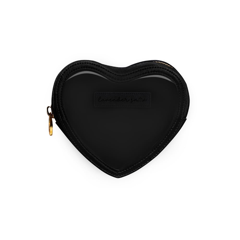 dreamie - Heart Pouch, Clear Front, Travel Bag, Cute Heart Makeup Bag, Cosmetics, Electronics, Essentials, Car, Organizer, Easy to Clean, Smooth Gold Zipper, Portable, Luxury Nylon - Midnight Heart