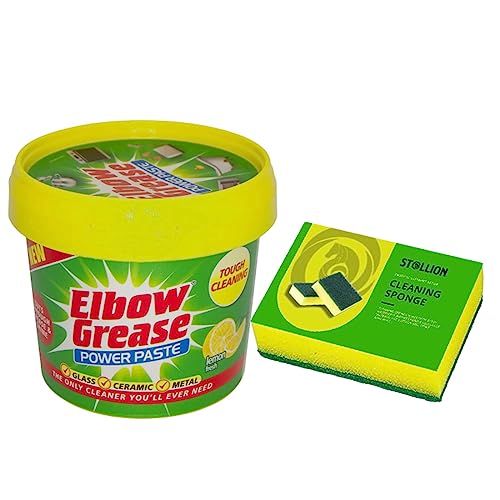 St@llion 350g Elbow Grease Power Cleaning Paste Non-Toxic All Multi-Purpose Tough Household Cleaner Lemon Fragrance for Kitchen with 1x Cleaning Sponge