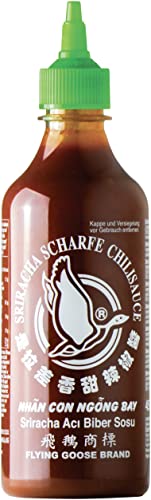 FLYING GOOSE Sriracha Chili Sauce, la original, picante, gorra verde, salsa de condimento picante de Tailandia, 1 x 455 ml
