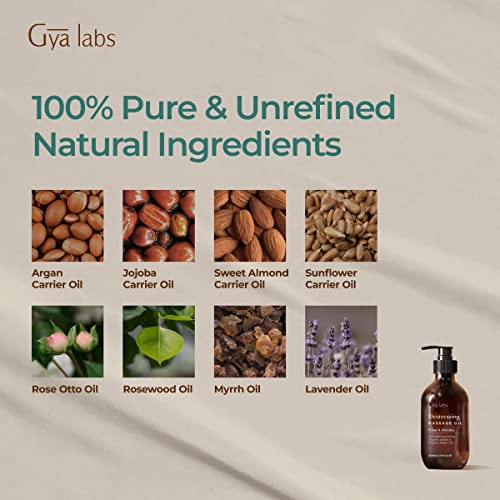 Gya Labs Destressing Massageöl zur Entspannung (200 ml) – Hergestellt aus Lavendel, Rose Otto, Rosenholz, Myrrhe, Jojoba und Arganöl – lindert Stress, Schmerzen und spendet der Haut Feuchtigkeit - Image 6