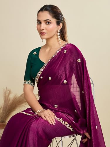 Image of Women's Chiffon Saree with Unstitched Blouse Piece