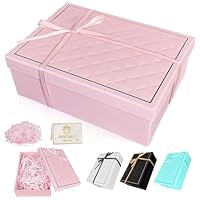 Nokwocy Geschenkbox mit Deckel, 25x18x8.5cm Falt Geschenke Box mit Schleifen, Raffia, Grußkarten - Set, Geschenkbox Geburtstag für Valentinstag Geburtstage Weihnachten Hochzeit (Rosa)