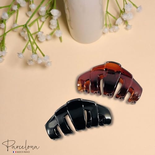 Pinza para el cabello Parcelona French Tubular pequeña cobertura con resorte patrón carey y negra para cabello fino miniatura 7