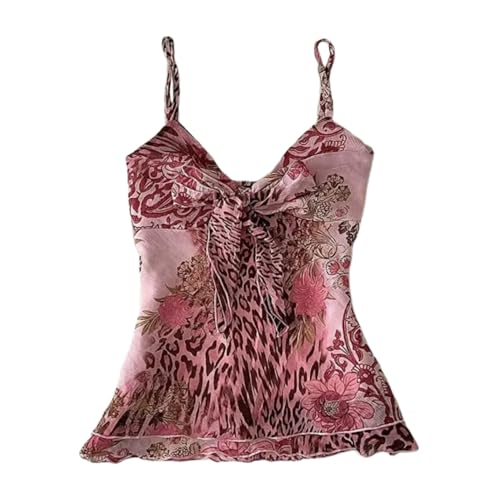 Cheetah Tops Grunge 2000s Emo Floral Cropped Top Spaghetti Strap Tops Y2k Leopard Print Vintage Camisole