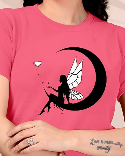 Image of Women Round Neck Printed Cotton Blend Regular Fit T-Shirt