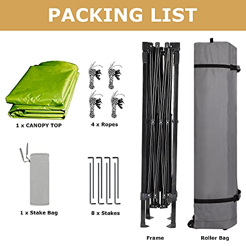 Leader Accessories Green Pop-Up Canopy Tent 10'X10' Canopy Instant Canopy Straight Leg Shelter With Wheeled Carry Bag, With 4Pcs Sand Bags #TOP4