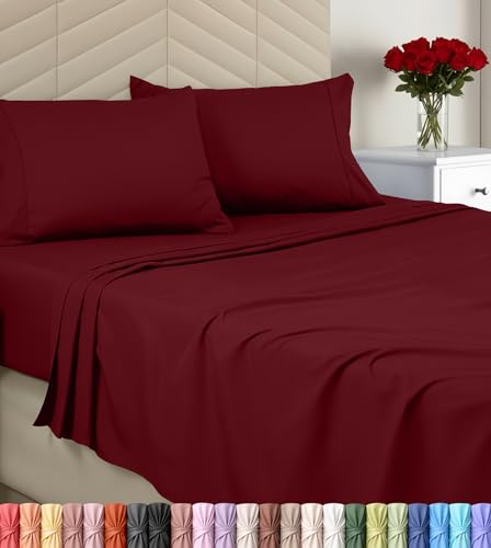 Utopia Bedding Queen Sheet Set, Soft Microfiber 4 Piece Bed Sheets with 15" Deep Pocket - Easy Care Brushed Microfiber (Queen, Burgundy)