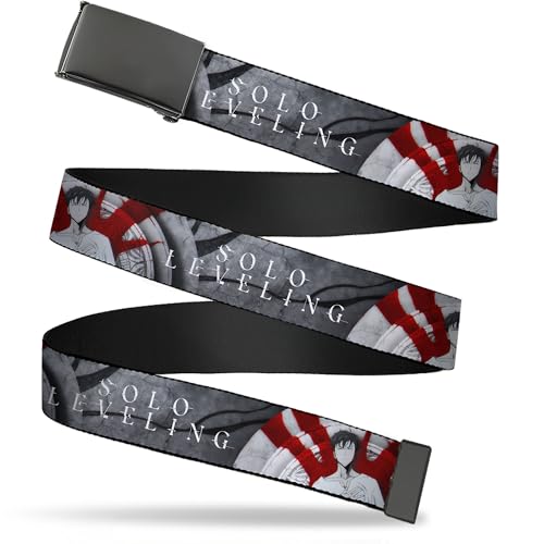 Buckle-Down Solo Leveling Belt, Flip Web Belt Solo Leveling Sung Jinwoo Anime Expo Grays Red