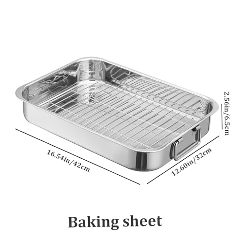 Bandeja para asar rectangular antiadherente con rejilla fácil de limpiar 4