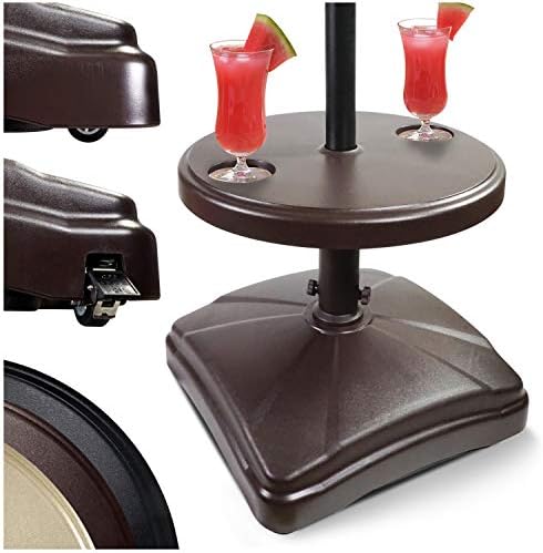 Shademobile Table Umbrella Base w/ Easy Rolling Outdoor Umbrella Stand (up to 125lb) Heavy Duty Universal Design for Weighted Commercial Patio & Deck Big Mobile Sun Shade w/ Hidden Wheels (Bronze)