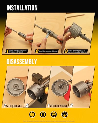 TGFTGF 9PCS Concrete Hole Saw Kit, 30/40/65/80/100mm Tungsten Carbide Masonry Hole Saw Kit with 300mm SDS Plus & SDS Max Bit Shank Drill Bit Sets for Concrete, Brick, Stone, Cement, Tile,Wall Drilling