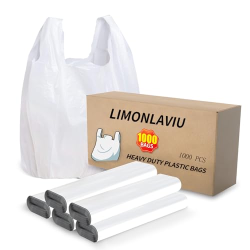 Image of LimonLaviu Plastic Bags - 1000 Pack (11.5'x 6.5 inch x 21') with Handles for Small Business, Restaurants, Grocery & Trash