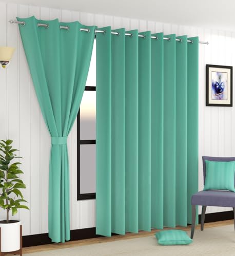 Image of LaVichitra 1 Piece Solid Premium Blackout Curtain - Thermal Insulated, 3 Layered, 100% Opaque Window - 4 feet, Aqua Blue