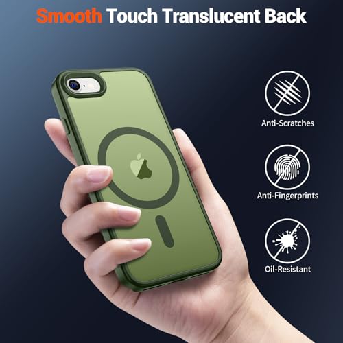 Image of SUPFINE Magnetic for iPhone SE Case 2022 (3rd) /2020 (2nd), iPhone 8 Case (Compatible with MagSafe) (Military Grade Drop Protection) Slim Translucent Matte Phone Case, Cangling Green