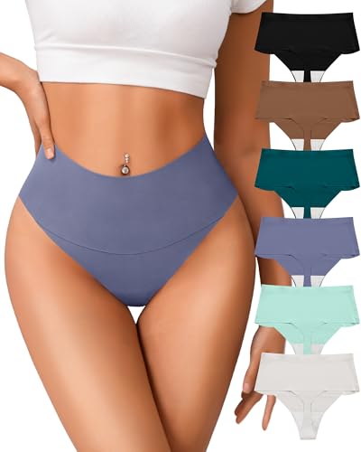 ORLAROY Seamless Thongs Underwear Womens High Waisted No Show Panties Breathable High Cut Sexy Tagless Ladies Panty Pack L