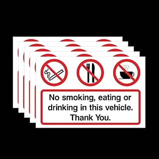 5x No Smoking, Eating or Drinking Sign Self Adhesive Sticker for Taxi Uber Car Van Lorry