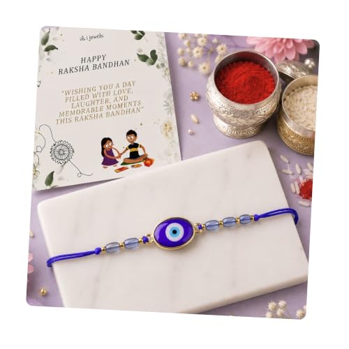 Image of I Jewels Evil Eye Rakhi With Roli Chawal & Rakshabandhan Card For Bhaiya /Brother /Bro /Men