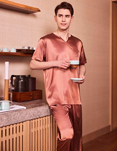 Ekouaer Men's Satin Henley and Long Pant Set #TOP13
