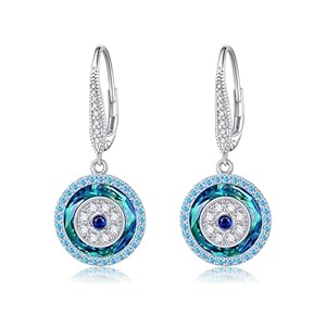 YAFEINI Evil Eye Earrings S925 Sterling Silver Crystals Evil Eye Leverback Earrings Luxury Evil Eye Lucky Protection Jewelry Gifts For Women Lover