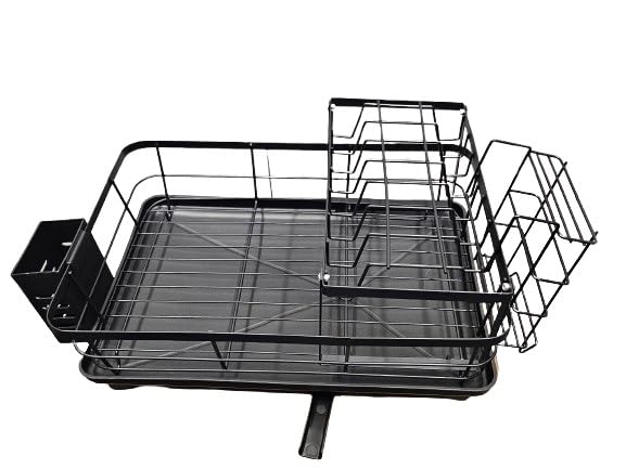 Escurridor de platos de 2 niveles de gran capacidad, multifuncional, a prueba de óxido, para encimera de cocina con boquilla a prueba de fugas, estante para tabla de cortar, soporte grande para