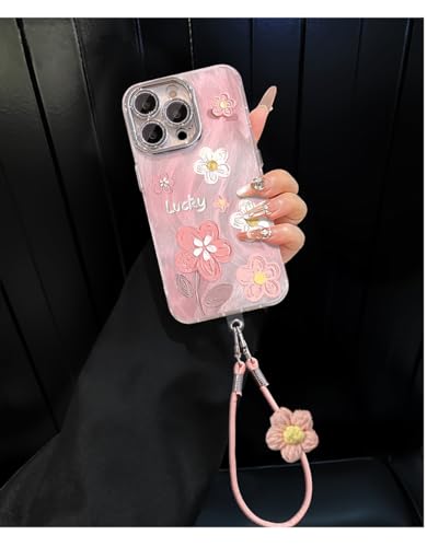 Coque iPhone 17 Pro anti-chute à sangle motif fleurs roses - 5