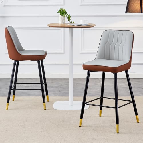 Image of 27'' Counter Height Bar Stools Set of 2 - Kitchen Island Stools with Back,Leather Barstools with Sturdy Metal Legs,Modern Counter Height Stools Ideal for Kitchen Island Pub Cafe