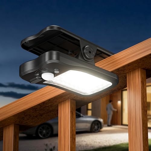 POPOSOAP屋外用ソーラーモーションセンサーライト 800 ルーメン 66LED IP65 防水 クリップ式 ワイヤレス USB 充電対応 門柱/庭/フェンス/キャンプ用 防犯ライト
