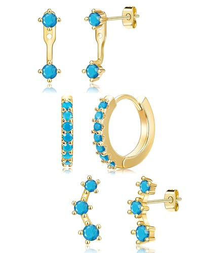 Turquoise Earrings for Women, Gold Western Country Jewelry Stud Huggie Hoop Jacket Earring Stack, Cowboy Chic Gifts Summer Accessories