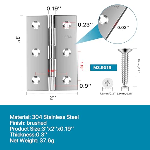 Image of Stainless Steel 3 Inch Hinges for Door Window Wooden Box, 8 Pack | Hinges for Furniture, Cases, Lids, and Chests, Easy to Install, Versatile Hardware for Home, Office, and Workshop Use