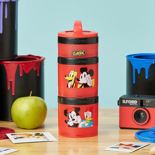 Image of Whiskware Disney Mickey Mouse and Friends Stackable Snack Containers for Babies, Toddlers, and Kids, 3 Stackable Snack Cups for School and Travel, Cupholder Friendly, Classic!