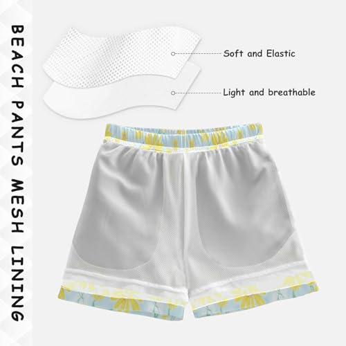 Boys' Swim Shorts & Trunks, Anti Chafe Swim Trunks for Boys 2 T, Yellow Daisy Flowers Light Blue4