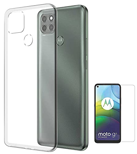 Image of Transparent Soft Silicone TPU Flexible Back Cover Compatible with Motorola Moto G9 Power with Screen Guard