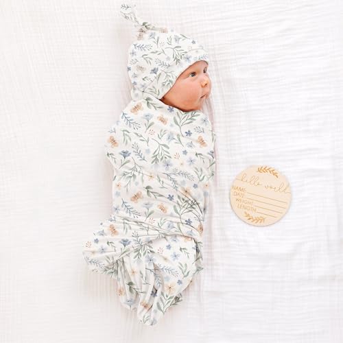 Image of Konssy Baby Girl Newborn Receiving Blanket with Matching Headband and Beanie Set Baby Swaddle Nursery Swaddle Wrap