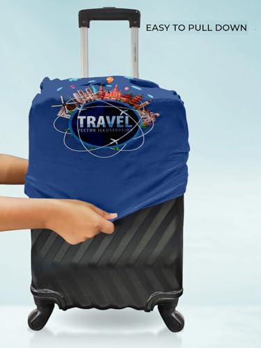 Image of Cortina Abstract Design Travel Suitcase Protective Cover | Medium | Fits 22 inch-26 inch Luggage | Eco-Friendly | Polyester-Spandex | 65cm (24 inch) | Luggage Protectors | Anti Scratch | Pack of 1 | Blue 5